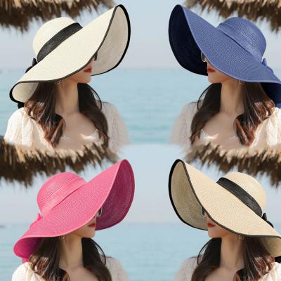 China Wholesale Custom Outdoor Sun Protection Travel Large Foldable Sun Brim Straw Beach Hat Uf50 Summer Uv for sale