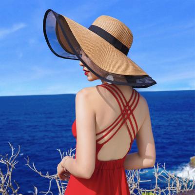 China Sun Protection Custom Personalized Beach Straw Hats With Logo Women's Wide Brim Sun Vacation Seaside Summer Brim Hat for sale