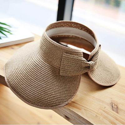 China New Custom Women's UV Protection Sun Protection Hat Roll Up Sun Visor Wide Straw Hats Summer Beach Simple Solid Foldable Sun Hat Big Brim for sale