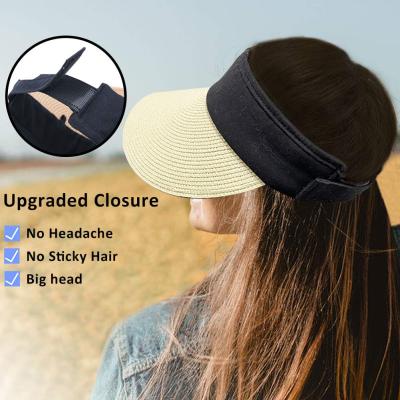 China UV Protection Straw Beach Sun Visor Hats Sun Visor Sun Protection Foldable Wide Brim Summer Hat For Woman for sale