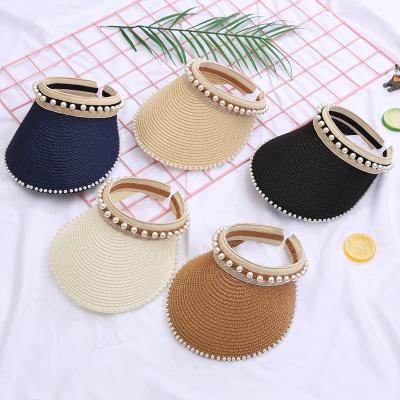 China Sun Protection Summer Outdoor Women Bead Hats Sun Straw Visor Hat UV Visor Cap for sale