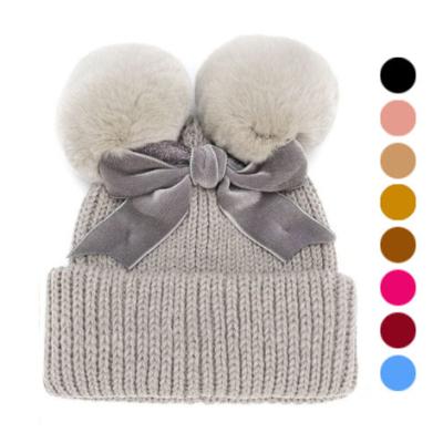 China Designer Cute Kids Knit Bow Pom Pom Beanies High Quality Beanie COMMON Hat for sale