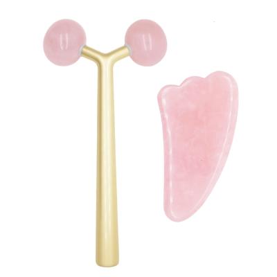 China Face Lift Best Rose Quartz Natural Jade Noise Massager Free Selling Face Body Jade Roller Gua Sha Set for sale