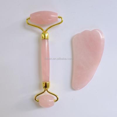 China 2019 Free Noisy New Metal Round Neck Rose Quartz Roller for Face and Guasha Tool for sale