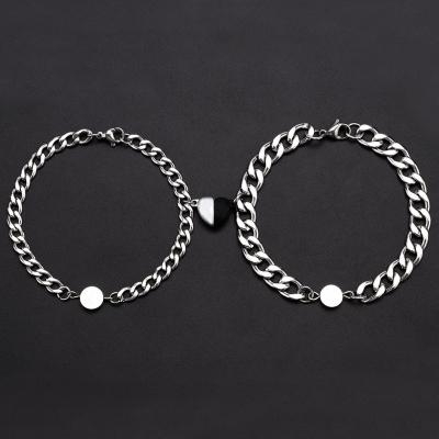 China Hiphop Fashion Cuban NK chain Bracelet for Men Women Magnetic Black White Heart  stars Couple Bracelet Love Magnet Attract Titanium for sale