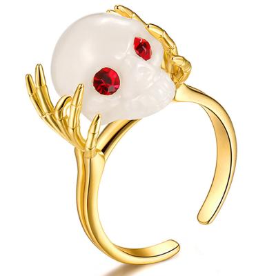 China Skull 2022 Hot setting wholesale New Products Rotatable Anti-stress Anxiety Ring Unique Skull Open Ring for Women Men logo for sale