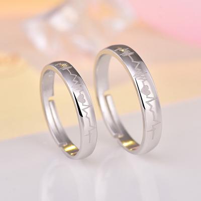 China CLASSIC S925 sterling silver Couples ring male and female love Lightning Electrocardiogram ring is adjustable for sale