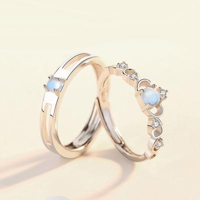 China CLASSIC S925 sterling silver Moonstone couples style ring fashion diamond jewelry for sale