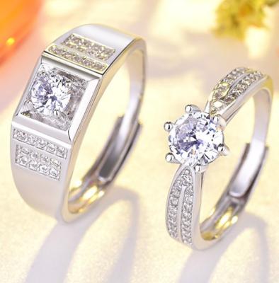 China CLASSIC s925 sterling silver couple ring male European and American wedding ring creative inset zircon adjustable ring for sale