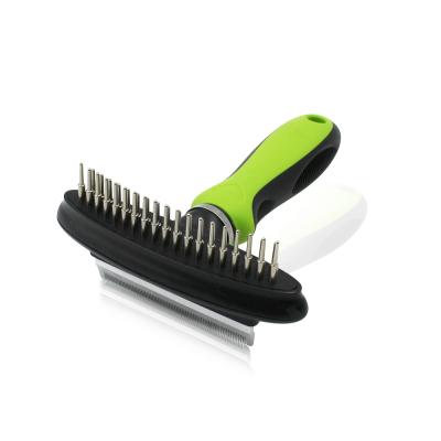 China Sustainable 2 in 1 Stainless Steel Pet Hair Grooming Deshedding Blade Rake Comb for Dogs for sale