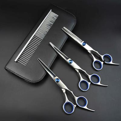 China Thinning Scissors Metal Cutting Shears Barber Stainless Steel Thinning Straight Curved Grooming Scissors Set for sale