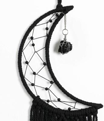 China Modern Dream Catcher Black Boho Decor with Crystal Stone Moon Dream Catchers for Bedroom Decor Wedding Ornament Craft Bohemian Home GIF for sale