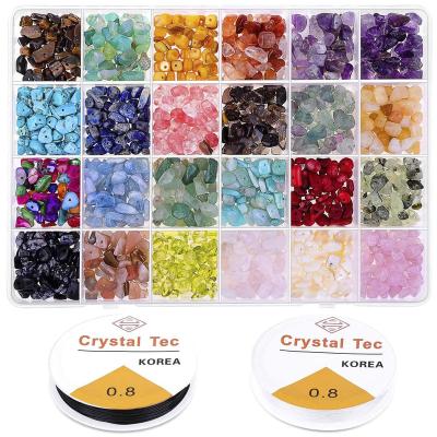 China DIY 24 Color Assorted Gemstone Bead Chips Kits Natural Irregular Shape For DIY Craft Bracelets Necklaces Pendant Jewelry Making for sale