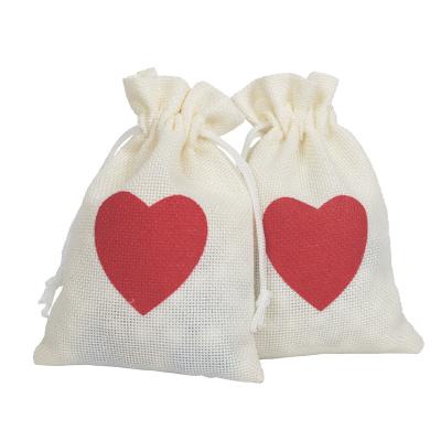 China Christmas Wedding Party Folding Plain Burlap Bags Love Hearts Gift Bag Drawstring Wholesale Canvas Pouch for sale