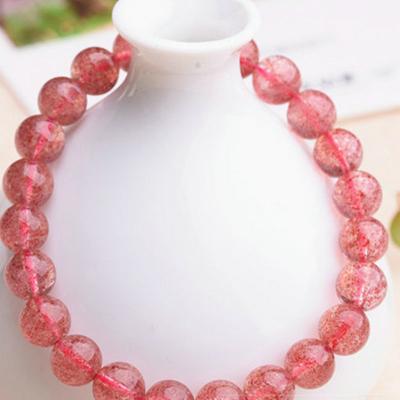 China Jewelry Making Pink Natural Stone Round Shape Strawberry Quartz Crystal Loose Beads For Bracelet Necklace Making for sale