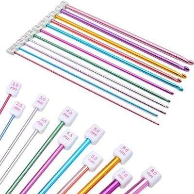 China 11Pcs/pack Colorful Iron 27cm Crochet Hooks Tunisian Afghan Afghan Knitting Needles Set Household Crochet Hook Handmade Knitting Tool for sale