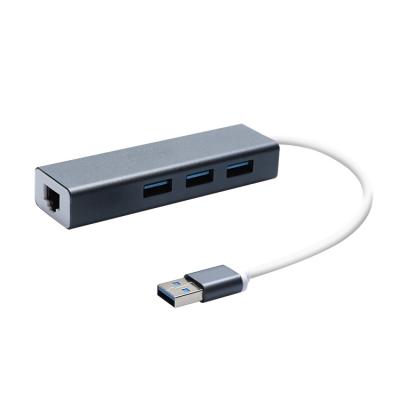 China Aluminum 4 in 1 Usb3.0 3xusb3.0 to hub adapter 10/100/1000mbps Gigabit Ethernet for sale