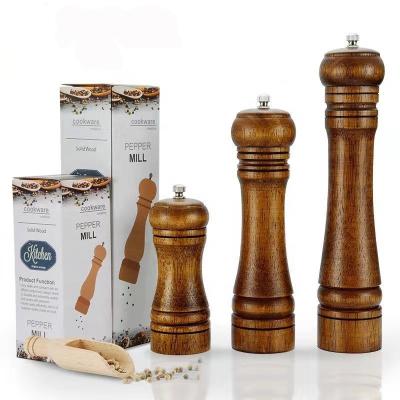 China Traditional Custom Logo Wood Pepper Mill Salt and Pepper Shaker Grinder Mills Set Manual Custom Pepper Grinder for sale