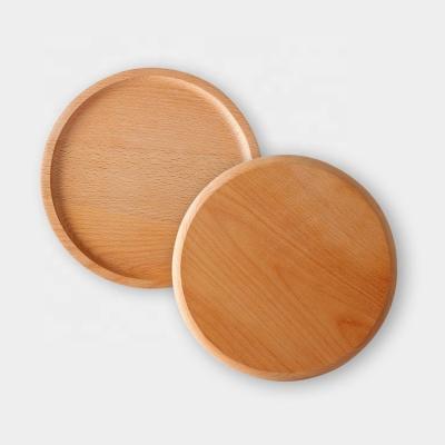 China High Quality Eco-friendly Solid Wood Disposable Cutlery Round Shape Bread Tray Wooden Dessert Dish for sale