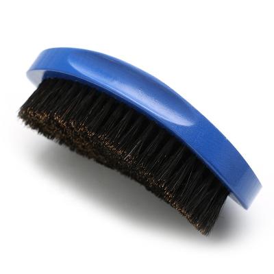 China Compact Customized Blue Paint PU Boar Bristle Beard Brush 360 Curved Wave Brush Is The Best Christmas Gifts for sale