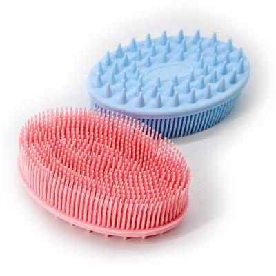 China EXFOLIATE 100% New Silicone Rubbing Brush Oval Silicone Bath Body Brush Baby Shampoo Massage Brush for sale