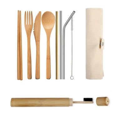 China Travel Viable High Quality Portable Bag Natural Bamboo Knives and Forks Bamboo Dinnerware Set for Wholesale for sale