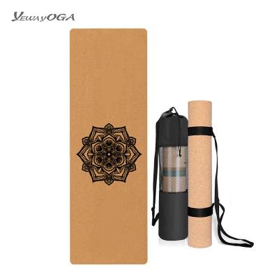 China Custom Organic Yoga Tapete Exercise Floor Non Slip Logo Printing Durable Kork Eco-Friendly Waterproof Washable Anti-Slip Natural Rubber Mat With Strap 4mm 5mm for sale