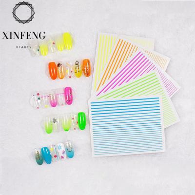 China 3D Nail Art Nail Stickers Decals Custom Colorful Nail Vinyl Stickers Crossed Out Embossed Line Strip Sticker for sale