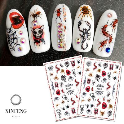 China Halloween Embossed Nail Sticker Nails Ghost Spiders Pumpkin Monster Skull Design Self Adhesive Nail Tip Gothic Witches Decals Tattoo Stickers for sale