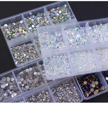 China DIY Nail Jewelry Drill Nail Art Flat Diamond Super Flash Crystal Glass White Rhinestone Nail Sticker ab for sale