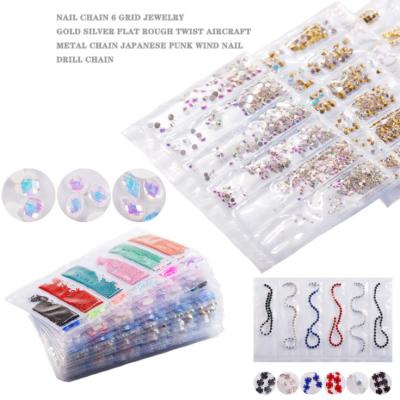 China Alloy Nail Accessories 6 Compartment Bag Nail Art Chain Diamond Alloy Resin Jewelry Crystal Nail Patch Sticker for sale