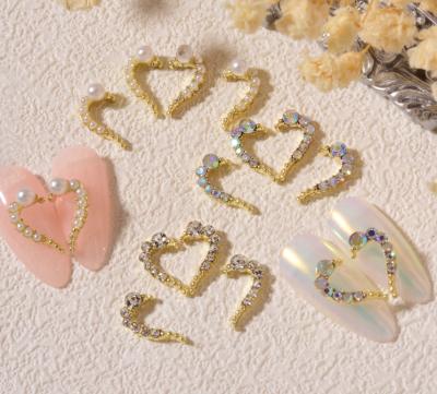 China Alloy Nail Accessories Nail Art DIY Love Heart Alloy Jewelry Nail Piece Decoration Pearl Diamond Nail Decoration Pearl Color for sale