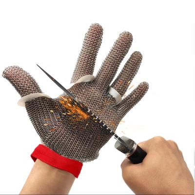 China General Purpose Safety 304L Gloves Cut Stainless Steel Industrial Mesh Chain Mail Butcher Glove Food Grade Five Finger Resistant Textile Belt for sale