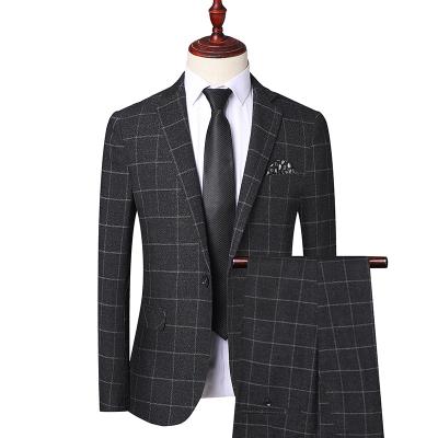 China Anti-Wrinkle New Design Fashion Casual Slim Fit Checked 2 Piece Mens Wedding Suits for sale