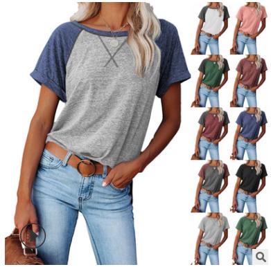 China Anti-wrinkle summer patchwork color cotton T-shirt women's casual loose t-shirt for women for sale