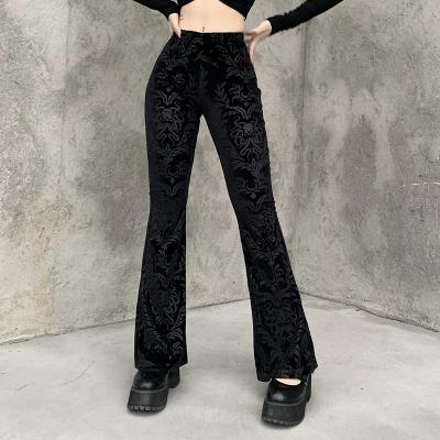 China Breathable Goth Pants Vintage Color Womens Pants With Tight Pattern Trousers Bell Bottom High Waisted Flared Panty Woman for sale