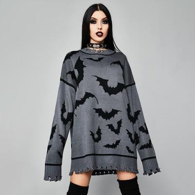 China Breathable Japanese Girls Style Gothic Goth Clothing Plus Size Sweaters Pullovers Bats Oversized Ripped Pattern Sweater Women's Sweaters for sale