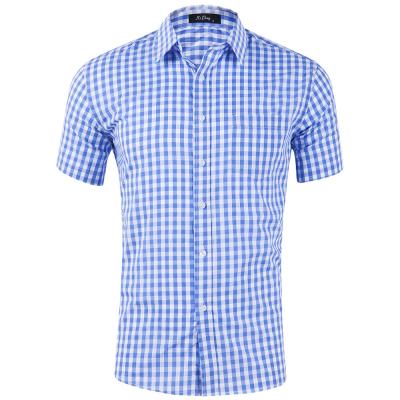 China High Quality T-shirt Summer Breathable Blankets Cotton Plaid Mens Shirts Slim Fit Short Sleeve Button Down T Shirts For Men Stylish for sale