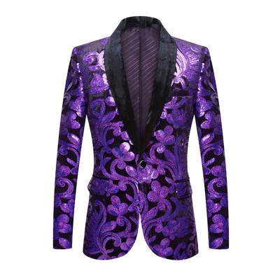 China Breathable High Quality Slim Fit Suit Blazers Men Casual V-Neck Mens Jackets Party Wear Fall Shinny Sequin Mens Coats for sale