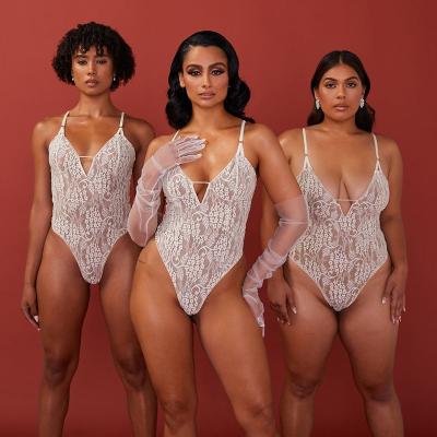 China Breathable Ladies Lace Up Sexy Bodysuits See Through Body Suit Tops Spaghetti Strap Jumpsuits For Women Lingerie for sale