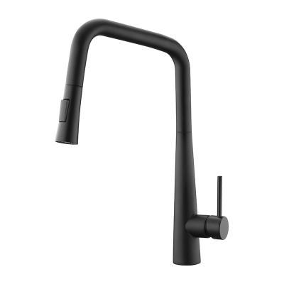 China Pull Out Hot Selling Spray Brass Single Handle Pull Down Outlet Mixer Deck Mounted Black Faucet For Kitchen Sink for sale