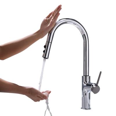 China Pull Out Spray Luxury Hot Cold Single Level Touch Sensor Kitchen Faucet With Pull Out Sprayer for sale