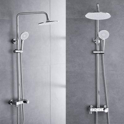 China With Mirror Chrome Cheap Silver Thermostatic Hot Cold Bath Faucet Wall Mounted Brass Bathroom Shower Set for sale