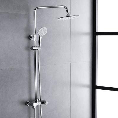 China With Slide Bar Multifunctional Wall Mounted Bathroom Square Brass Thermostatic Rainfall Shower Mixer Set for sale