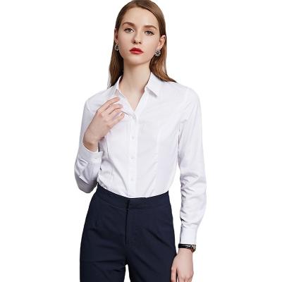 China Autumn sheer blue anti-pilling shirt women's professional fit v-neck commuter shirt plus size shirts for sale