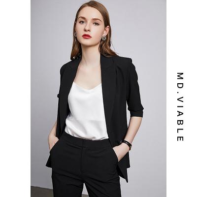 China Anti-pilling Fashion V-Neckline Solid Color Half Sleeve Blazer And Pants Set Black Gray Women Blazer Suit Short Sleeve Suit for sale