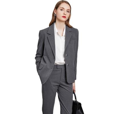 China Anti-pilling Fashion V-neck Solid Color Long Sleeve Blazer And Pants Set Gray Women Suit for sale