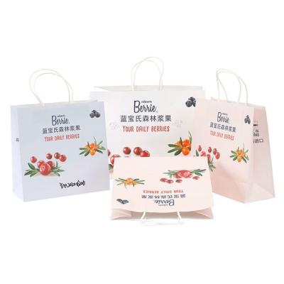 China Wholesale Recyclable Cheap Recycled Paper Bags Logo Printed Custom Premium Carry Grocery Bags With Handles for sale