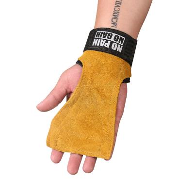 China Durable Weightlifting Gloves Hand Protector Grips Hooks Workout Straps Palm Leather Neoprene Padded Wrist Wraps Crossfit Deadlifts for sale