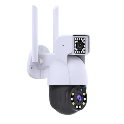 China Mini Home Security Camera Double Dual Angle Outdoor Rainproof Ultra Wide Angle WiFi PTZ Human Motion Tracking Camera for sale